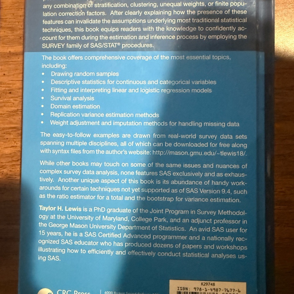 Complex surveys data analysis with sas book